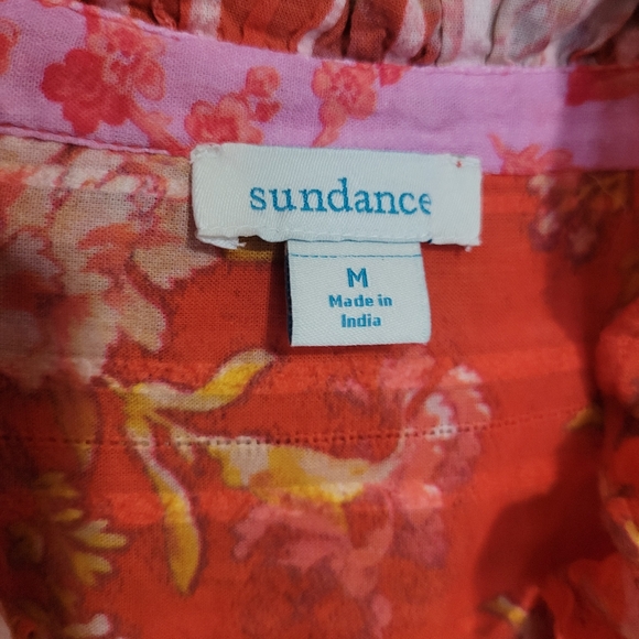 Sundance Floral Red Vneck Long Sleeve Lightweight Cotton High Low Top Medium - Picture 4 of 8